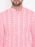 VASTRAMAY Men's Pink Pure Cotton Chikankari Kurta Pyjama Set